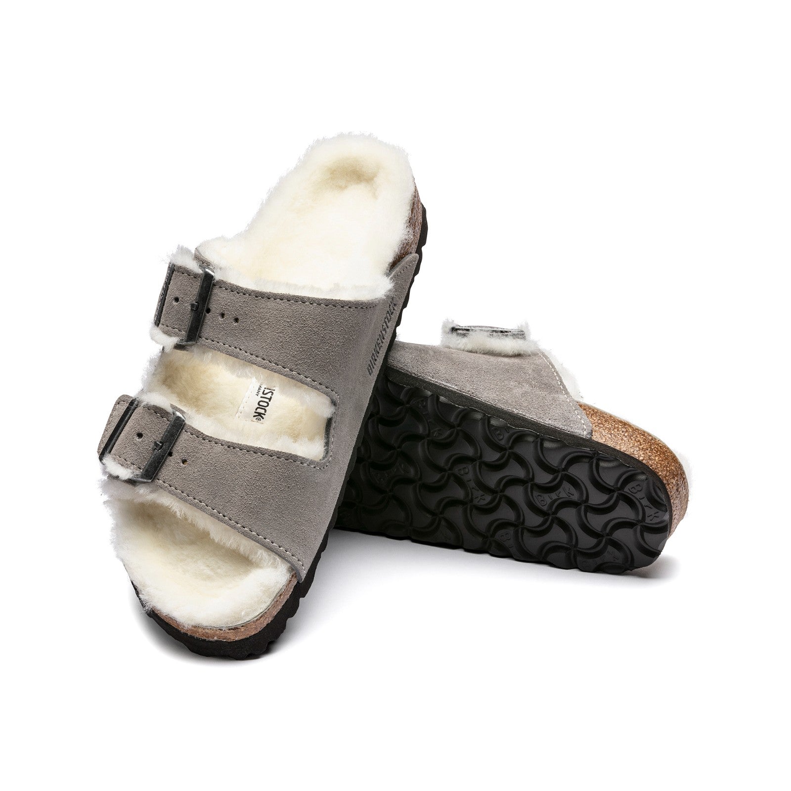 Birkenstock Arizona Shearling Suede Leather (Stone Coin) Men's Sandals 1017404 1017402
