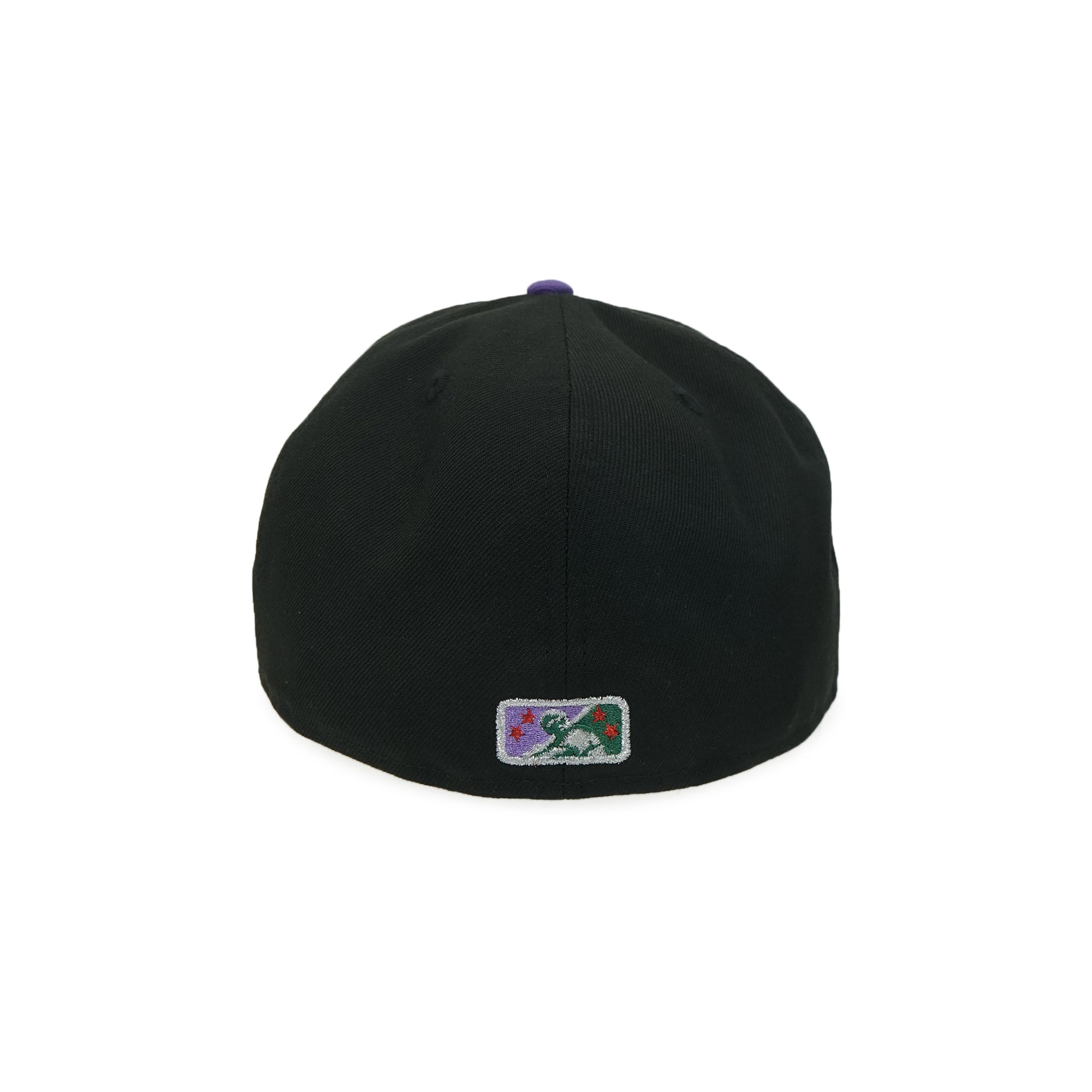 Rome Braves New Era “Metal Face Supervillain” Black Cilantro Varsity Purple 5950 Fitted Cap