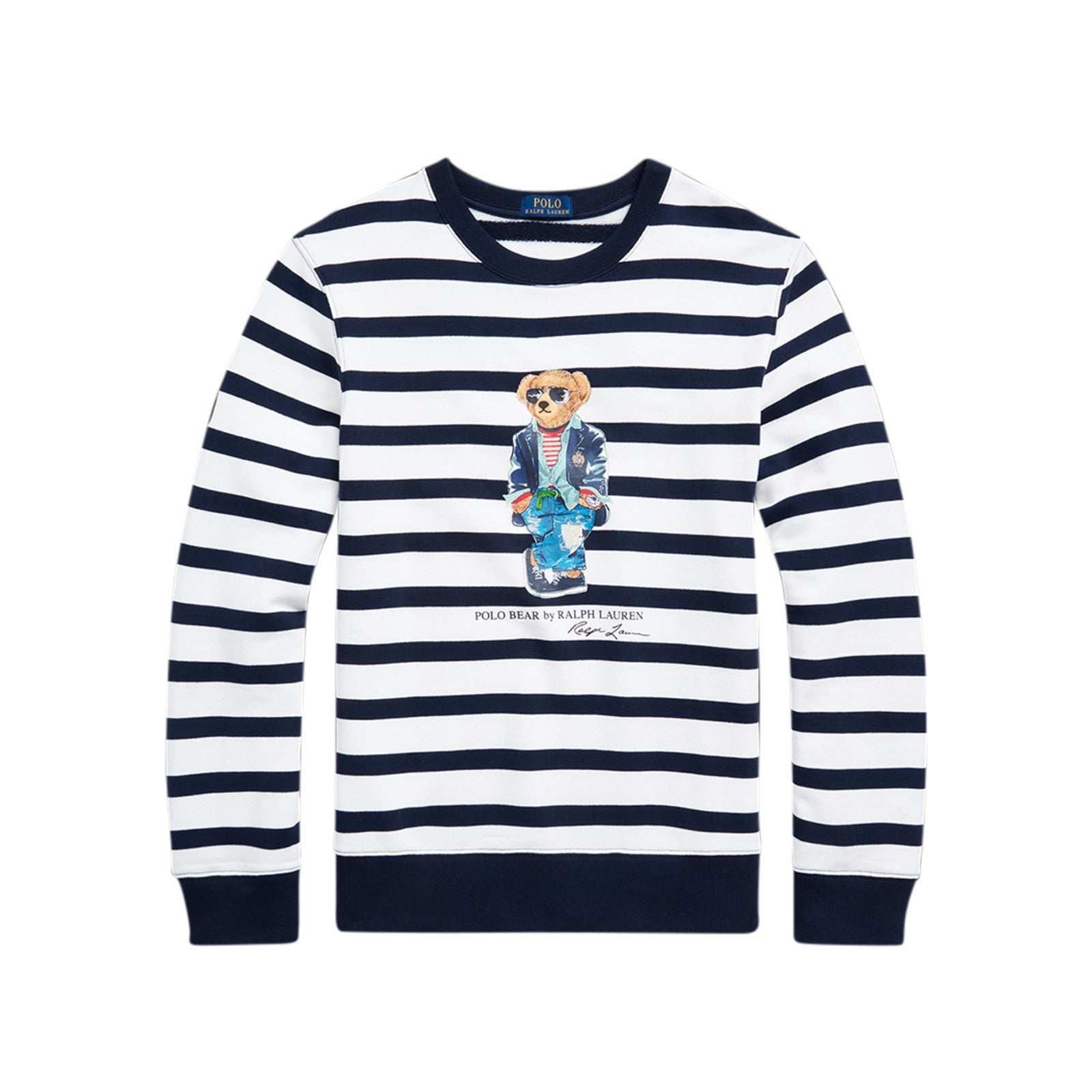 Polo Polo Ralph Lauren Men's (White/Navy) Polo Bear Striped Fleece Sweatshirt 710909723001