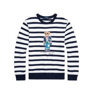 Polo Polo Ralph Lauren Men's (White/Navy) Polo Bear Striped Fleece Sweatshirt 710909723001