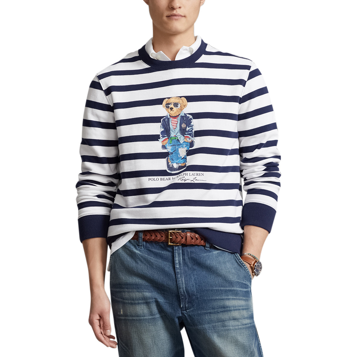 Polo Polo Ralph Lauren Men's (White/Navy) Polo Bear Striped Fleece  Sweatshirt 710909723001 – Kick Theory