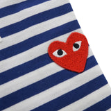 Comme des Garcons Play Long Sleeve Heart Stripe Logo (Blue) T-Shirt AZ-T164-051-2