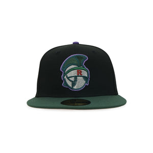 Rome Braves New Era “Metal Face Supervillain” Black Cilantro Varsity Purple 5950 Fitted Cap