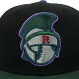 Rome Braves New Era “Metal Face Supervillain” Black Cilantro Varsity Purple 5950 Fitted Cap