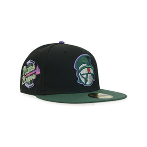 Rome Braves New Era “Metal Face Supervillain” Black Cilantro Varsity Purple 5950 Fitted Cap