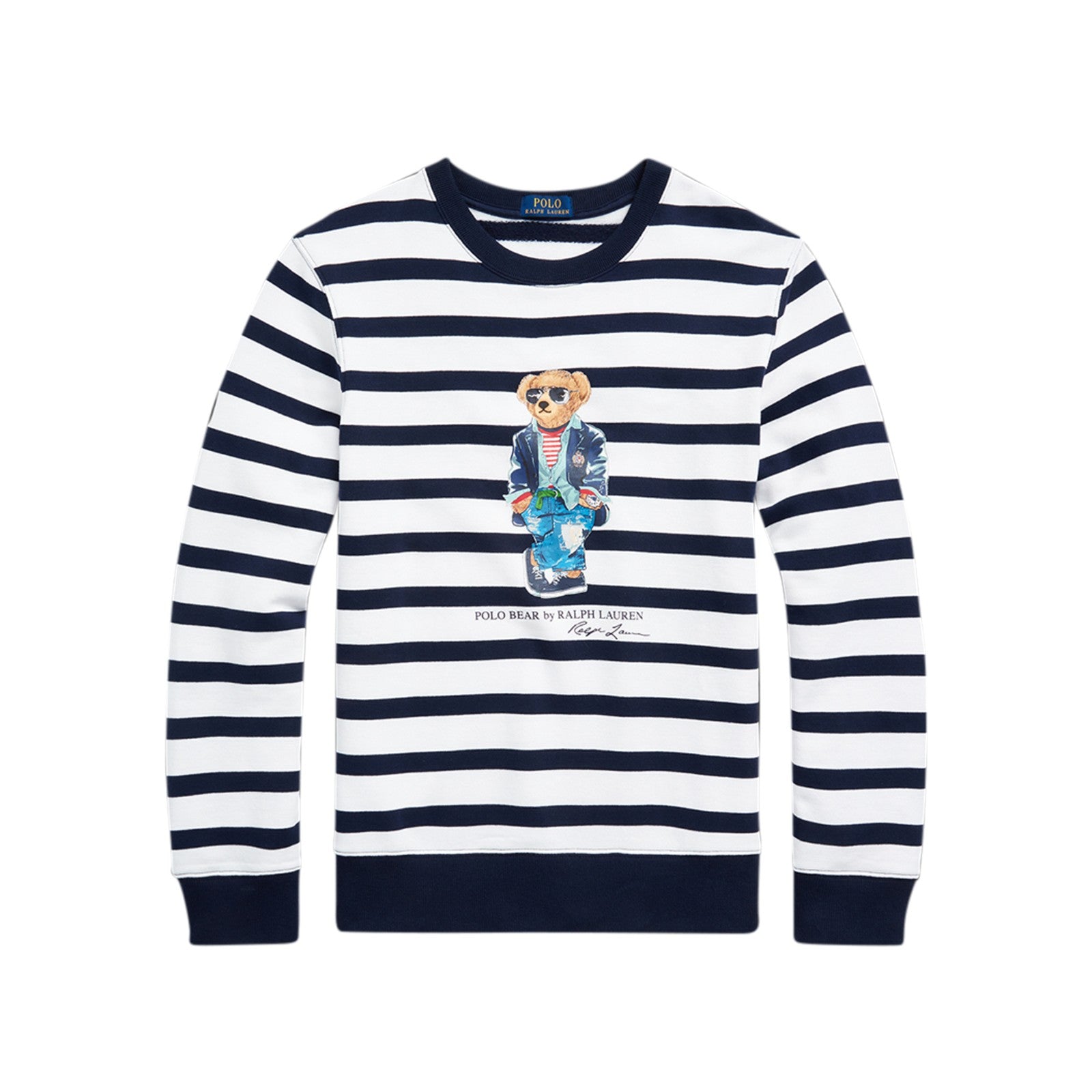 Polo Ralph Lauren Men's (White/Navy) Polo Bear Striped Fleece Sweatshirt  710909723001